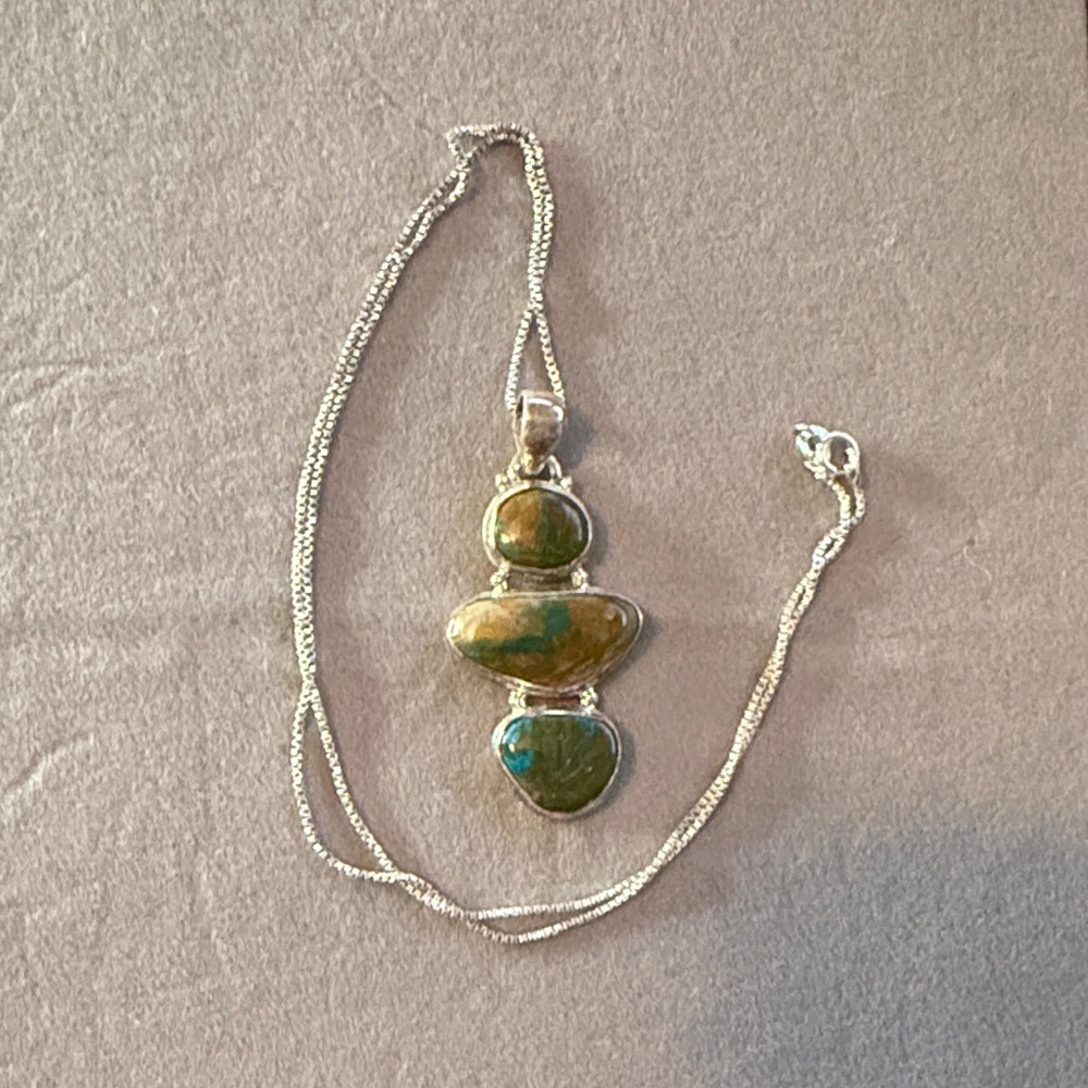 Elegant .925 Silver Chain with a Turquoise and Azurite Mixed Pendant Necklace